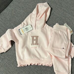 Tommy Hilfiger Pink Hooded Pullover with Glitter H Patch